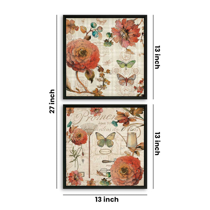 Set of 2 Garden Theme Canvas Painting for Home Decor Framed Paintings for Wall and Living Room Decoration (Size - 13 x 13 Inchs)