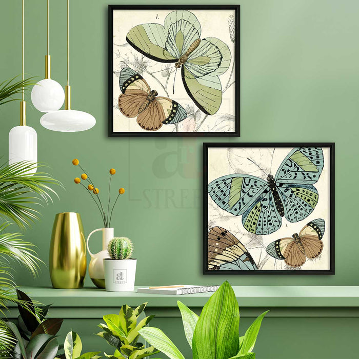 Set of 2 Beautiful Butterflies Canvas Painting for Home Décor Framed Paintings for Wall and Living Room Decoration (Size - 13 x 13 Inchs)