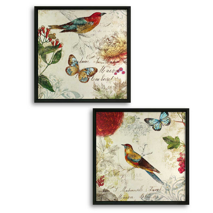 Set of 2 Bird and Butterfly Canvas Painting for Home Decor Framed Paintings for Wall and Living Room Decoration (Size - 13 x 13 Inchs)