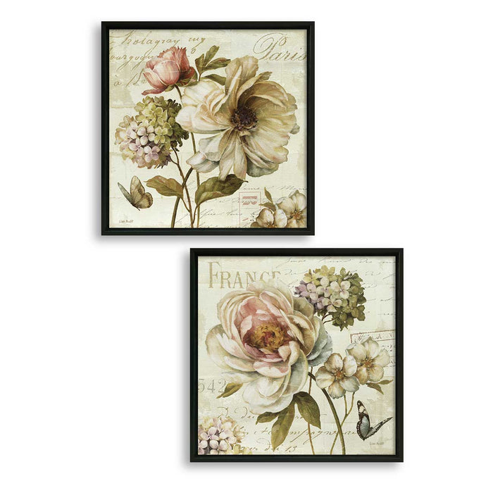 Set of 2 Off White Flowers Canvas Painting for Home Decor Framed Paintings for Wall and Living Room Decoration (Size - 13 x 13 Inchs)