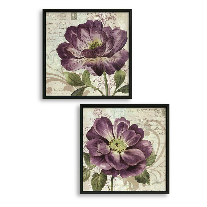 Set of 2 Violet Flowers Canvas Painting for Home Decor Framed Paintings for Wall and Living Room Decoration (Size - 13 x 13 Inchs)