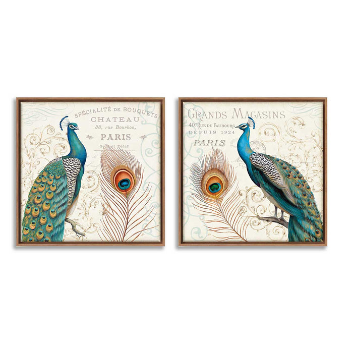 Set of 2 Peacock Theme Canvas Painting for Home Décor Framed Paintings for Wall and Living Room Decoration (Size - 13 x 13 Inchs)
