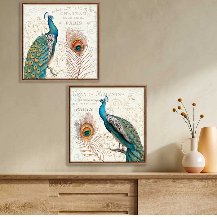 Set of 2 Peacock Theme Canvas Painting for Home Décor Framed Paintings for Wall and Living Room Decoration (Size - 13 x 13 Inchs)