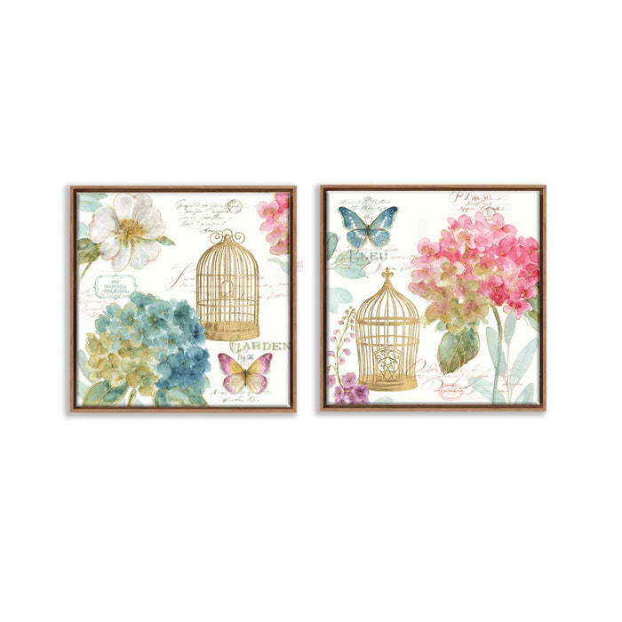 Set of 2 Butterfly Cage Theme Canvas Painting for Home Decor Framed Paintings for Wall and Living Room Decoration (Size - 13 x 13 Inchs)