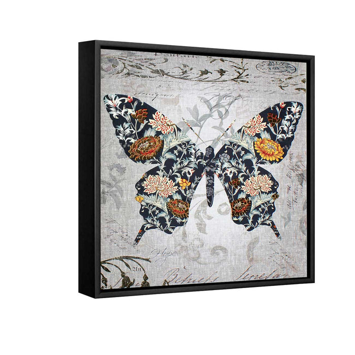Set of 2 Grey & Black Butterfly Framed Canvas Painting for Home Décor and Living Room Decoration (Size - 13 x 13 Inchs)