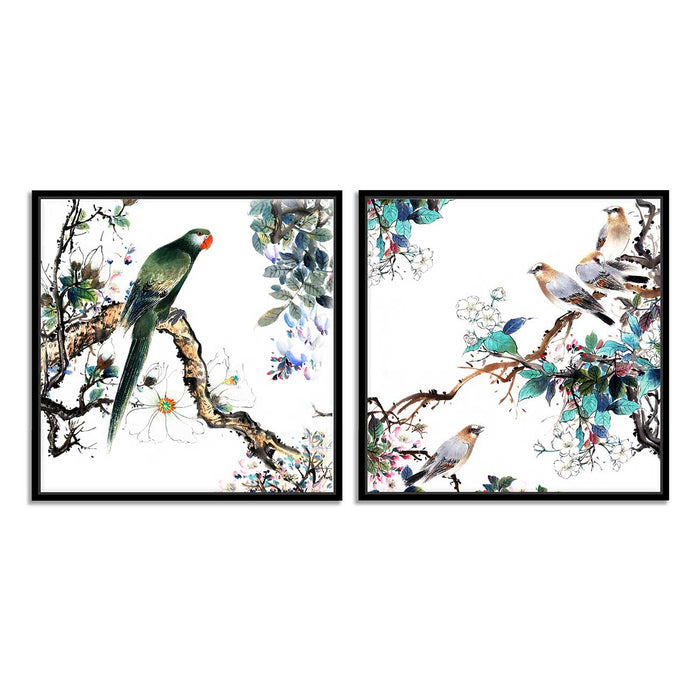 Set of 2 Birds on the Branch Canvas Painting for Home Decor Framed Paintings for Wall and Living Room Decoration (Size - 13 x 13 Inchs)