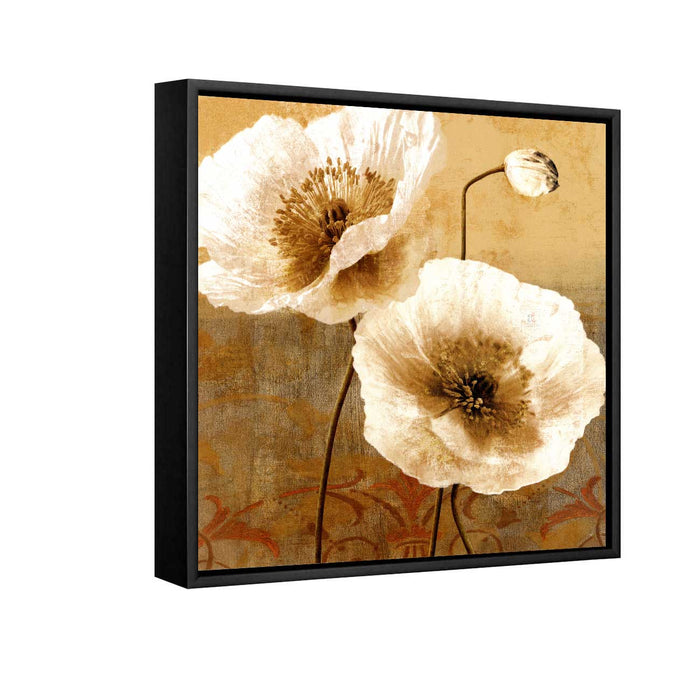 Set of 2 White Poppy Flowers Canvas Painting for Home Decor Framed Paintings for Wall and Living Room Decoration (Size - 13 x 13 Inchs)