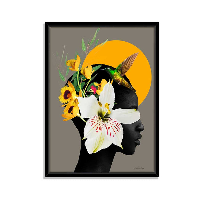 Marigold Yellow Girl With Flower Bouquet Framed Canvas Print For Home Décor