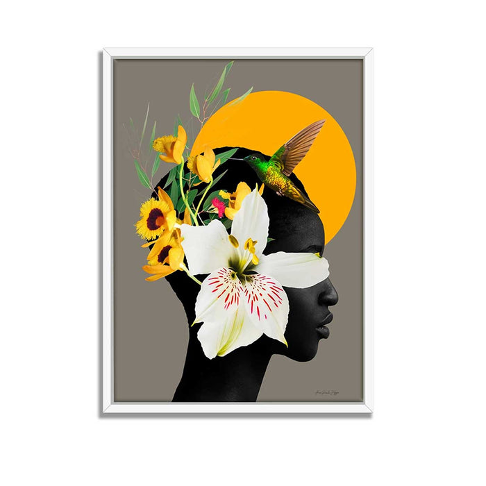 Marigold Yellow Girl With Flower Bouquet Framed Canvas Print For Home Décor