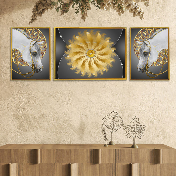 Artsy  White dreamy Horse  3 Canvas set Painting For Home Décor