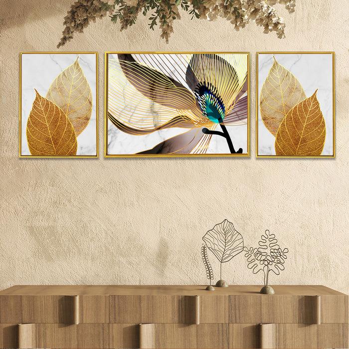 Artsy Golden leaves Canvas set Art Print Painting For Home Décor