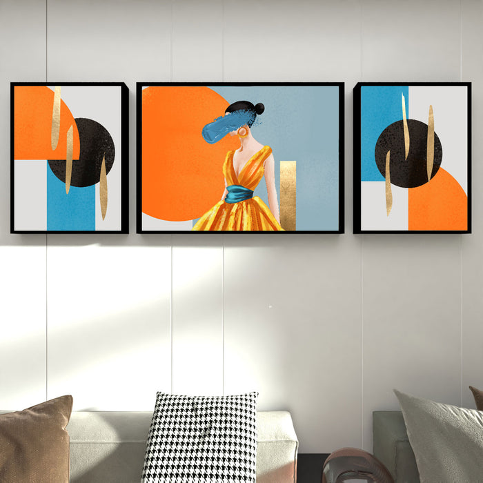Lady figurative Modern Art , Three Piece Canvas set Art print Painting For Home Décor