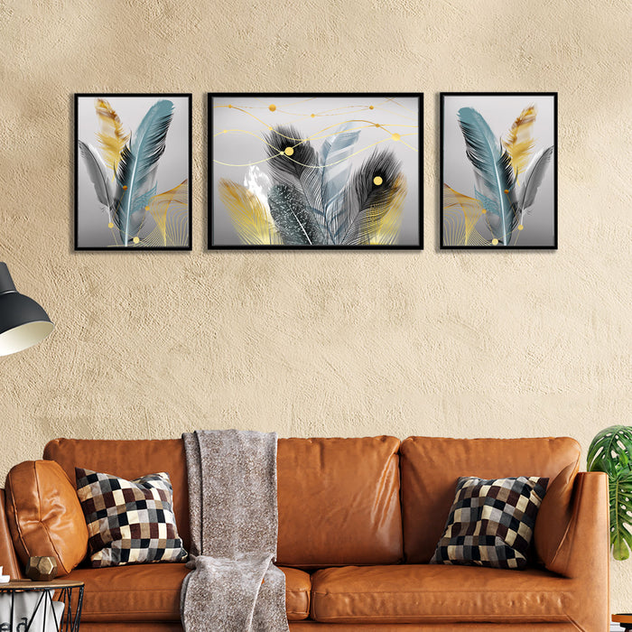 Artsy Bird Feathers dream catcher Canvas set Art Print Painting for Home Décor
