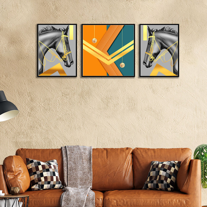 The Vibe Abstract Black Horse Canvas set Art Print Painting For Home Décor