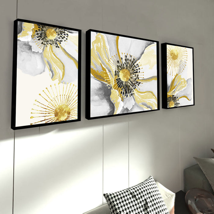 Artsy Cotton Flower Golden 3 Canvas set Art Print Painting For Home Décor