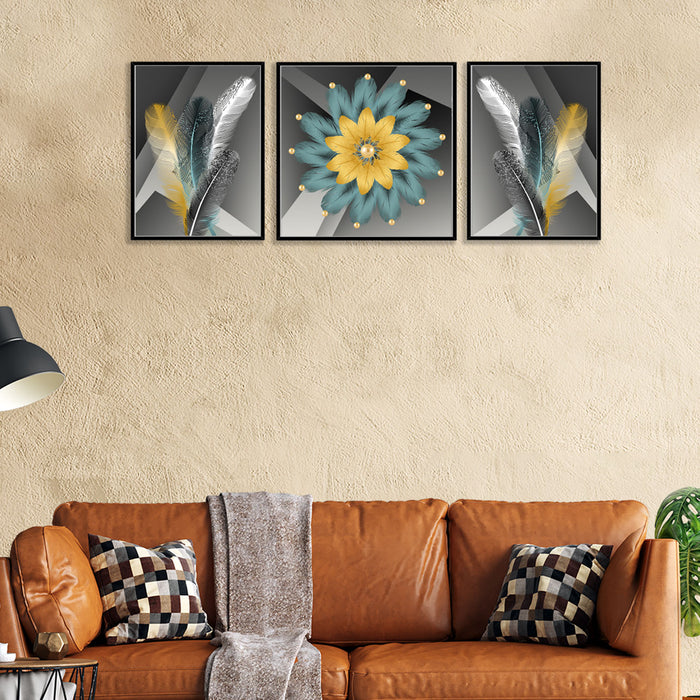 Artsy Feather of Many Birds Painting  3 Canvas set Art Print & Panting For Home Décor
