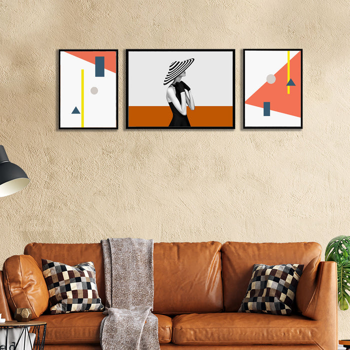 Artsy Abstract Modern Elegant Feminine Figure Set of 3 Canvas Painting For Home Décor