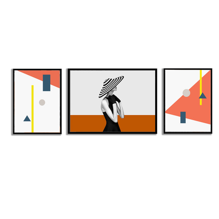 Artsy Abstract Modern Elegant Feminine Figure Set of 3 Canvas Painting For Home Décor