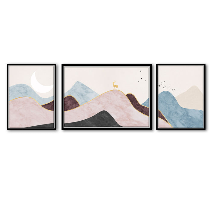 Moon Deer Set of 3 Canvas Painting For Home Décor