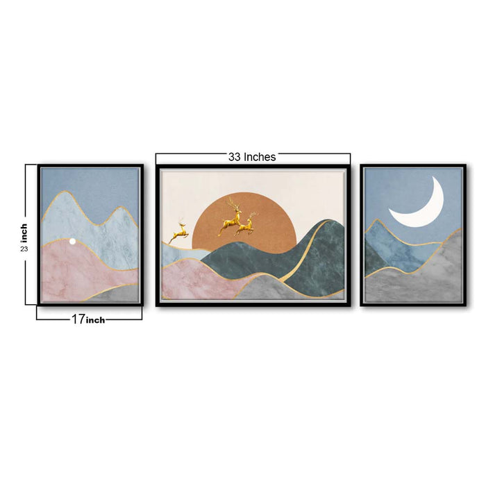 Abstract Art The Rise and Set Moon Canvas Painting For Home Décor ( Size 23x17, 13x17 )