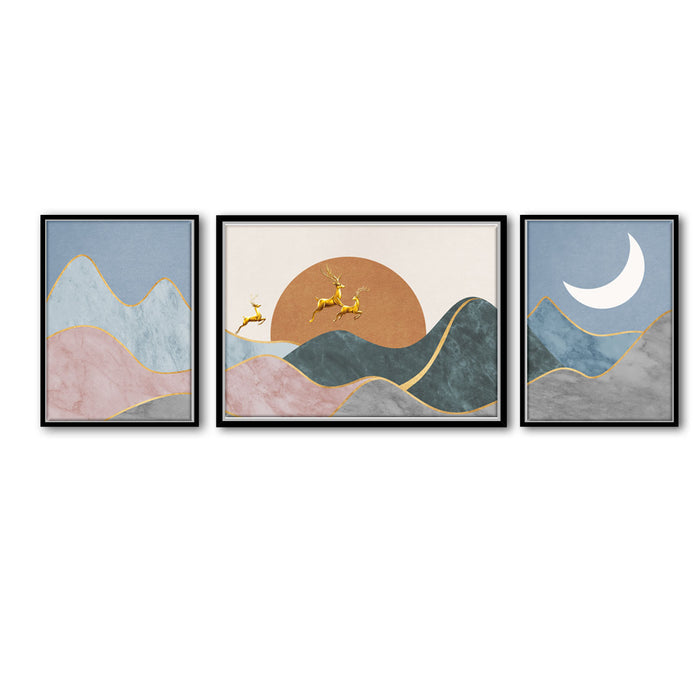 Abstract Art The Rise and Set Moon Canvas Painting For Home Décor ( Size 23x17, 13x17 )