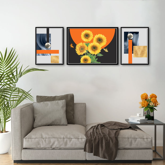 Abstract Sunflower Set of 3 Canvas Painting For Home Décor ( Sizes 23 x 17, 13x17 )