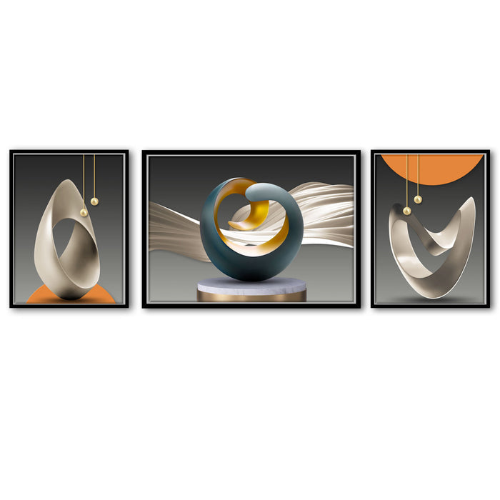 Artsy Toroide Minimal  Set of 3 Canvas Painting For Home Décor