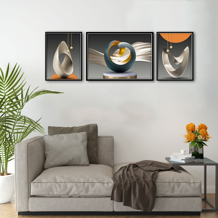 Artsy Toroide Minimal  Set of 3 Canvas Painting For Home Décor