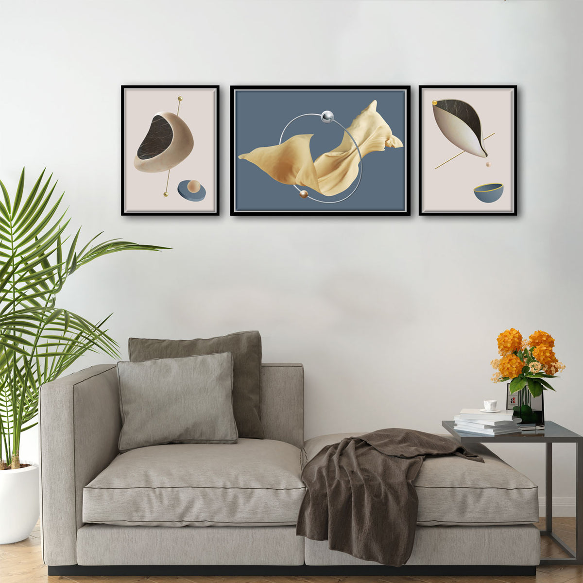 Artsy Abstract pearl Shell Set of 3 Canvas Painting for home D̩cor ...