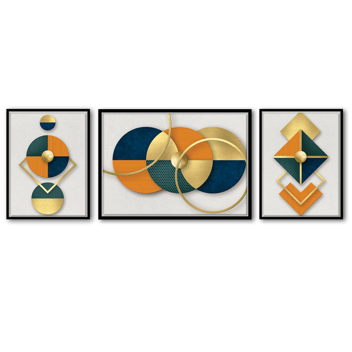Abstract Slice of life geometric Spherical Set of 3 Canvas Painting For Home Décor ( Sizes 17X23, 23X35 )