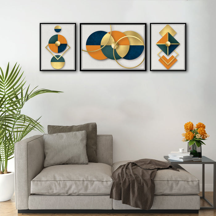 Abstract Slice of life geometric Spherical Set of 3 Canvas Painting For Home Décor ( Sizes 17X23, 23X35 )
