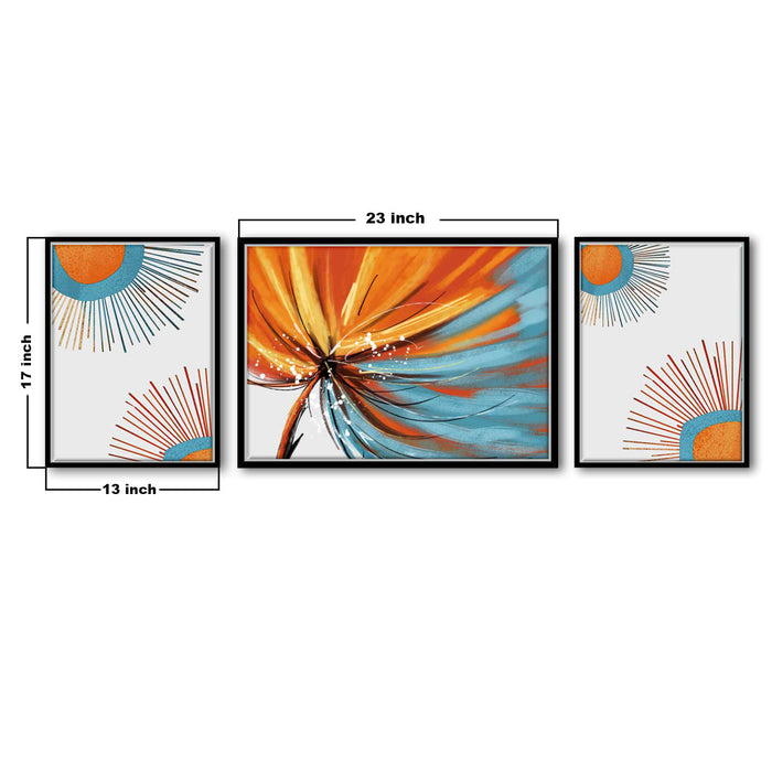 Sun Shine Bloom Floral stick Set of 3 Canvas Painting For Home Décor