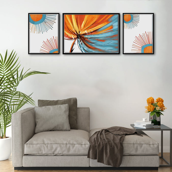 Sun Shine Bloom Floral stick Set of 3 Canvas Painting For Home Décor