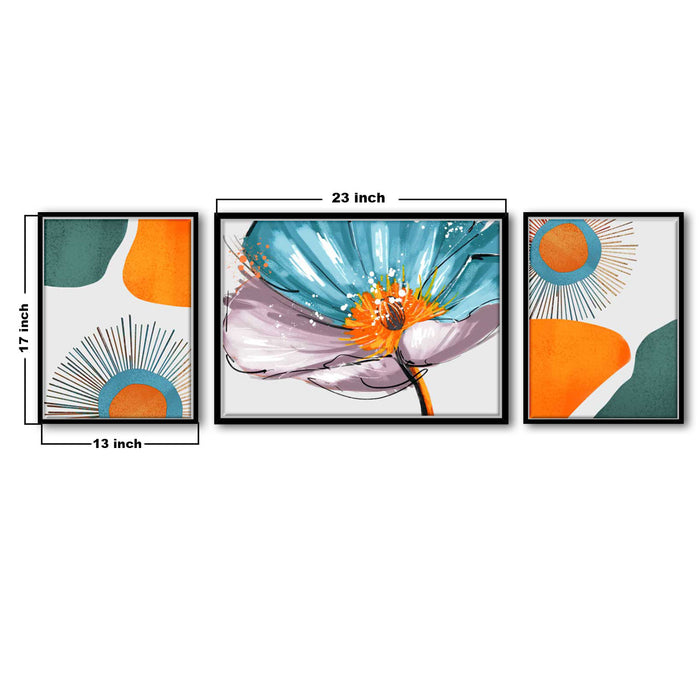 Abstract Sunrise Tulip floral Set of 3 Canvas Painting For Home Décor ( Size 23 x 17, 13x17 )