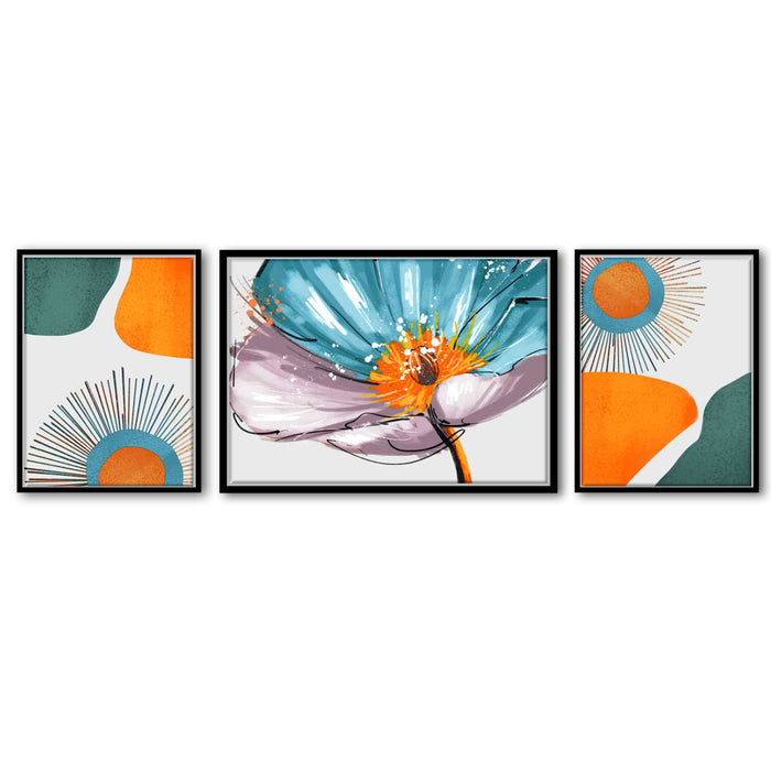 Abstract Sunrise Tulip floral Set of 3 Canvas Painting For Home Décor ( Size 23 x 17, 13x17 )
