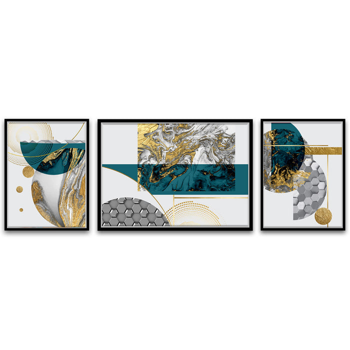 Artsy Blue & Gold Abstract Set of 3 Canvas Painting For Home Décor