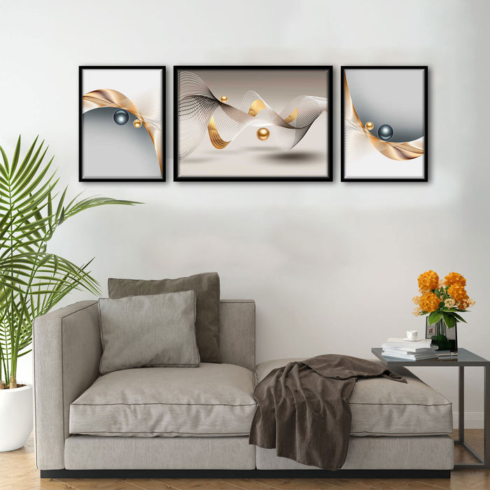 Pearl Sound Lines Set of 3 Canvas Painting For Home Décor