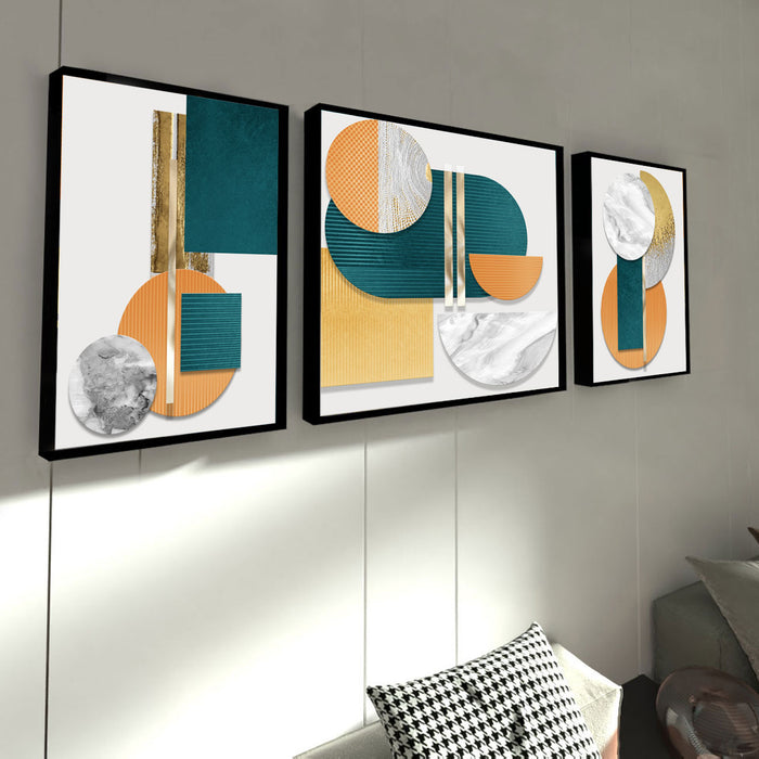 Artsy Geometrical pattern Spherical Set of 3 Canvas Painting For Home Décor