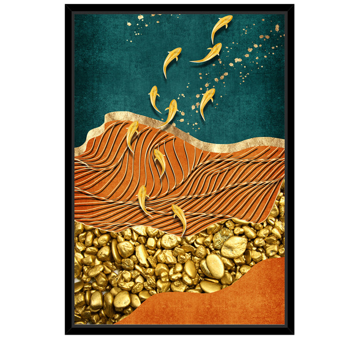 Golden Fish Framed Canvas Painting For Home Décor