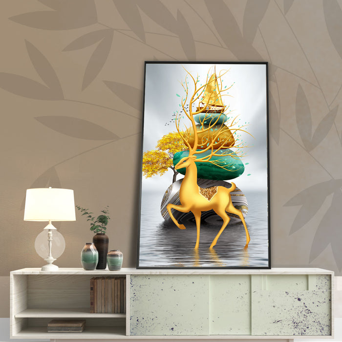Golden Deer Canvas Painting For Home Décor