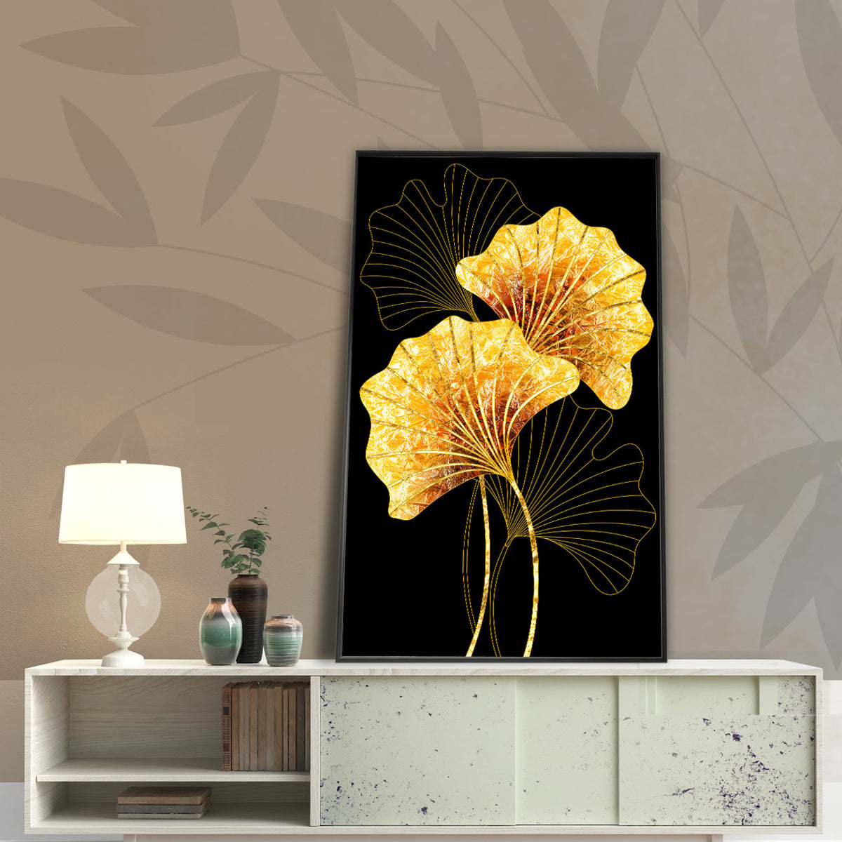 Golden Gingko Leaves Framed Canvas Painting For Home Décor — ART STREET