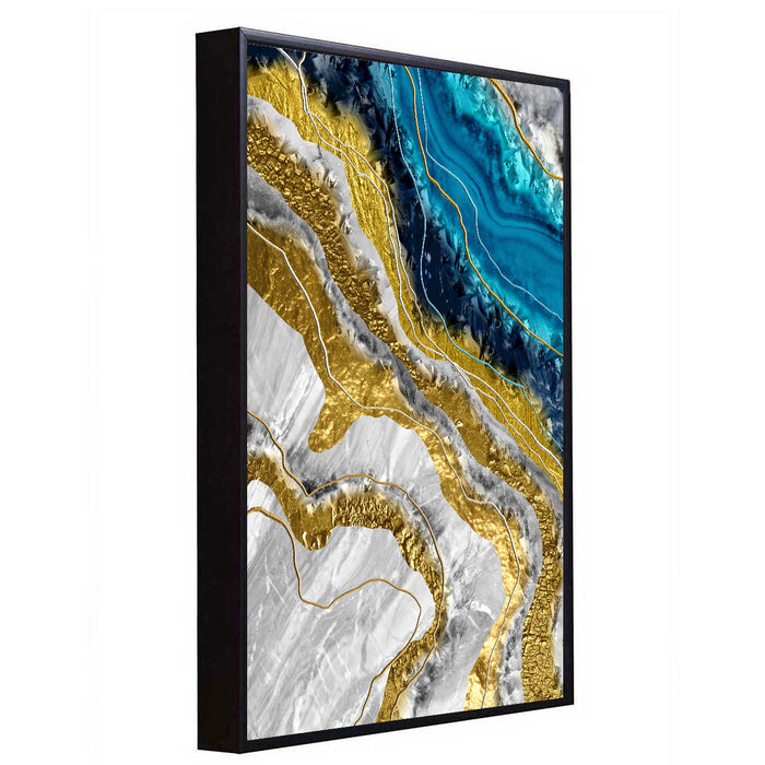 Abstract Deep Sea Blue & Golden Marble Print For Home & Wall Décor ( Size 23" x 35" )