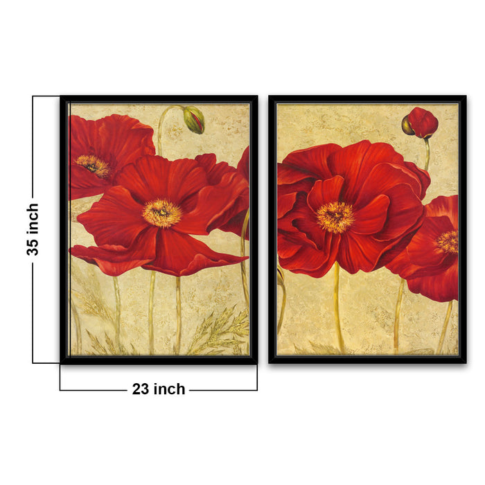 Retro Poppy Wall Art Set of 2 Canvas Painting For Home Décor & Wall Décor