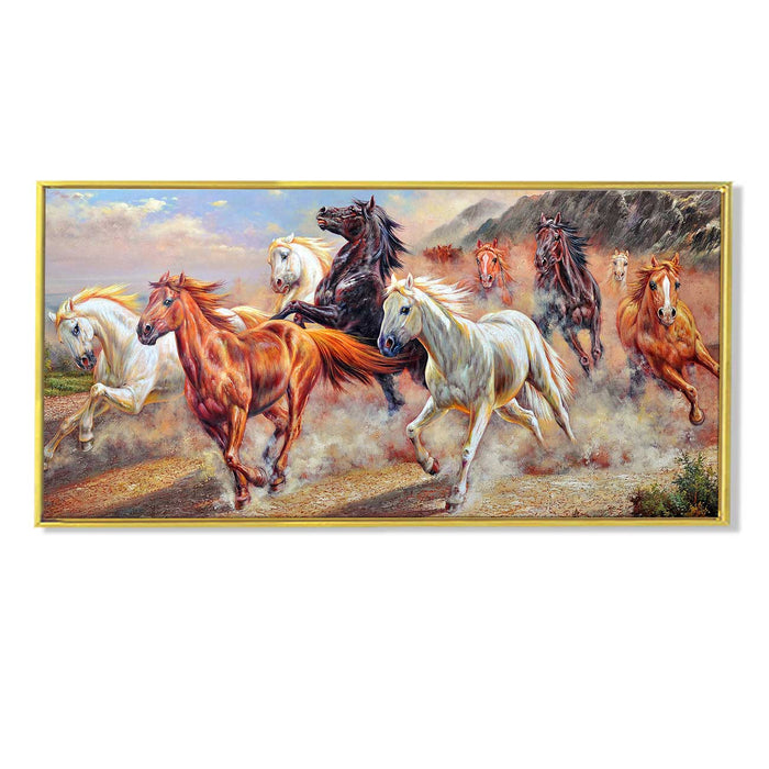 Nine Running Horse Canvas Wall Art Print, Decorative Modern Framed Luxury Paintings for Home, Living room, Bed room and Office Décor (Multi, 24x47 Inch)