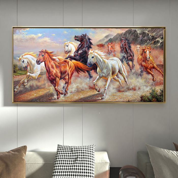Nine Running Horse Canvas Wall Art Print, Decorative Modern Framed Luxury Paintings for Home, Living room, Bed room and Office Décor (Multi, 24x47 Inch)