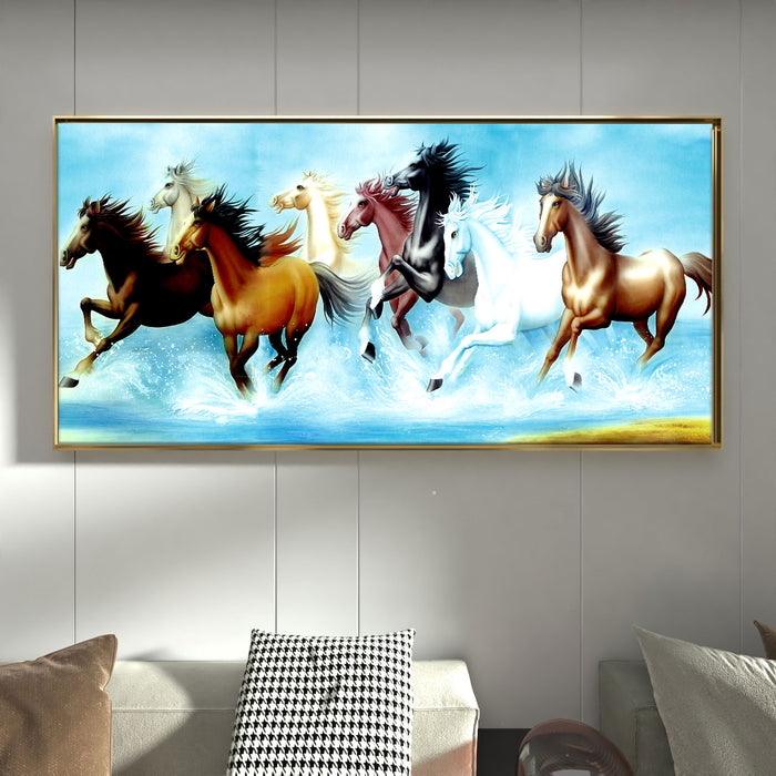 Lucky Running Horse on Water Canvas Wall Art Print, Decorative Modern Framed Luxury Paintings for Home, Living room, Bed room and Office Décor (Multi, 24x47 Inch)