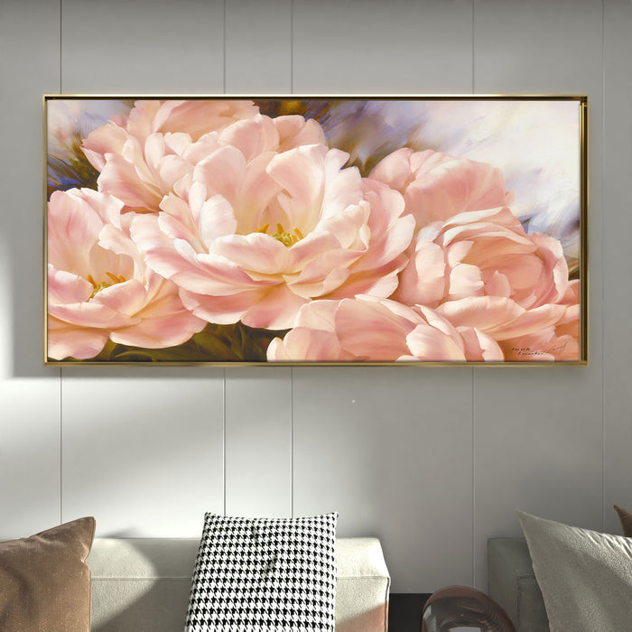 Blooming Rose Pink Canvas Wall Art Print, Decorative Modern Framed Luxury Paintings for Home, Living room, Bed room and Office Décor (Peach, 24x47 Inch)