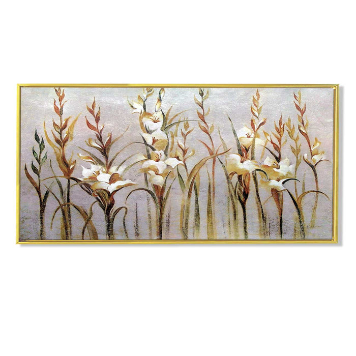 Leaf with Flower Canvas Wall Art Print, Decorative Modern Framed Luxury Paintings for Home, Living room, Bed room and Office Décor (White, 24x47 Inch)