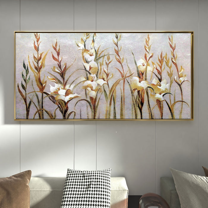 Leaf with Flower Canvas Wall Art Print, Decorative Modern Framed Luxury Paintings for Home, Living room, Bed room and Office Décor (White, 24x47 Inch)