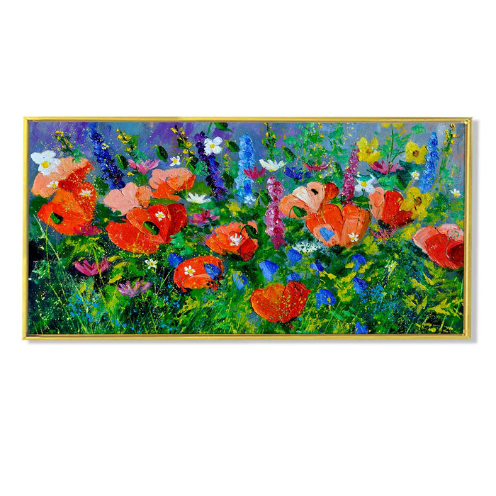Colorful Tulip Garden Canvas Wall Art Print, Decorative Modern Framed Luxury Paintings for Home, Living room, Bed room and Office Décor (Green, 24x47 Inch)